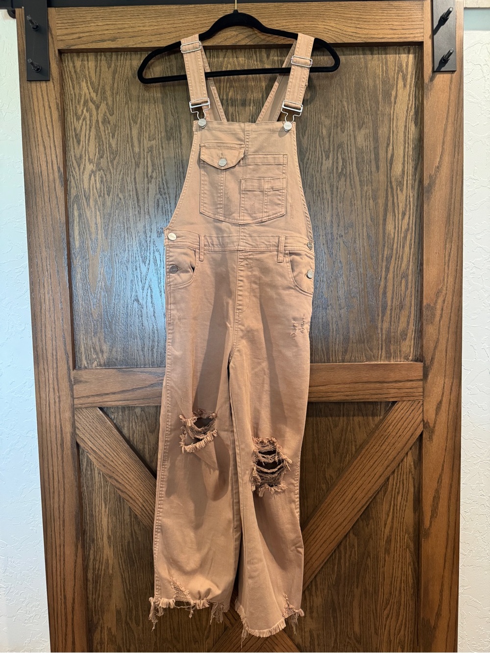 RISEN Jeans Tan Distressed Denim Overalls